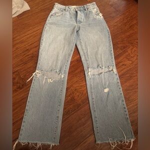 ROLLA'S Light Blue Distressed Straight Leg Jeans